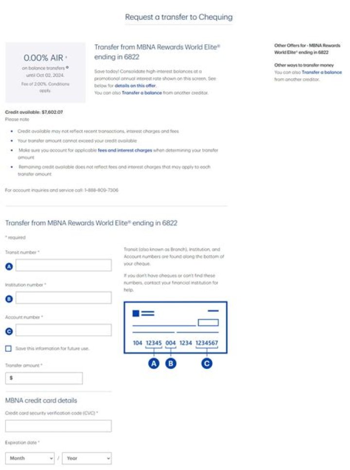 Can you transfer from one MBNA card to another?