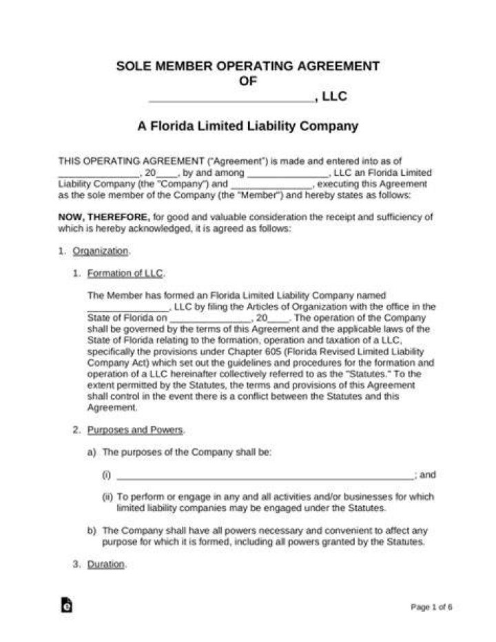 Does a single member LLC need an operating agreement in Florida?