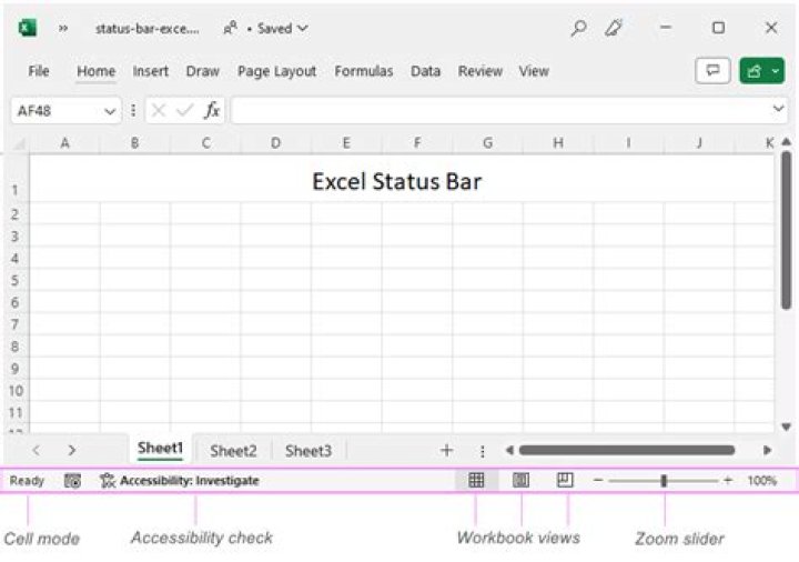 How do I make the status bar visible in Excel?