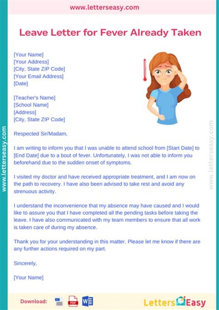 How do I write a letter for school leave for fever?