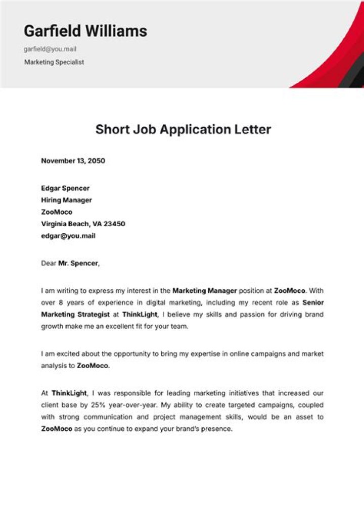 How do I write a short job application?