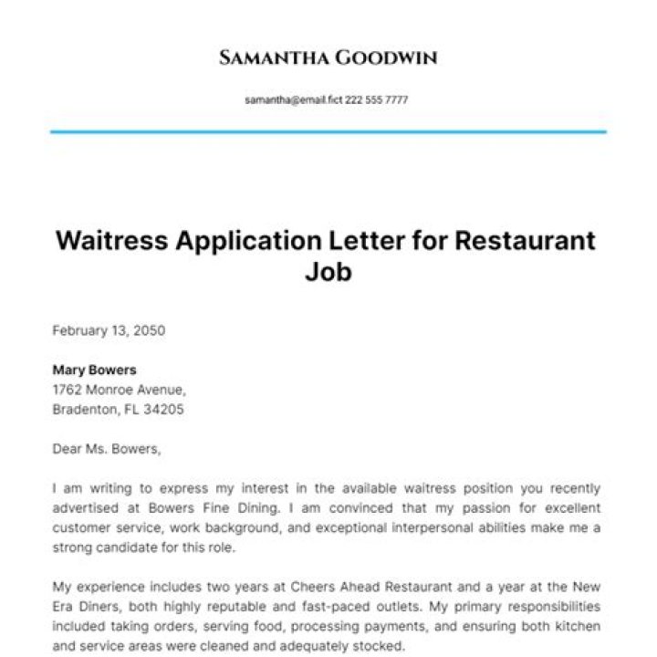How do I write an application letter for a waitress?