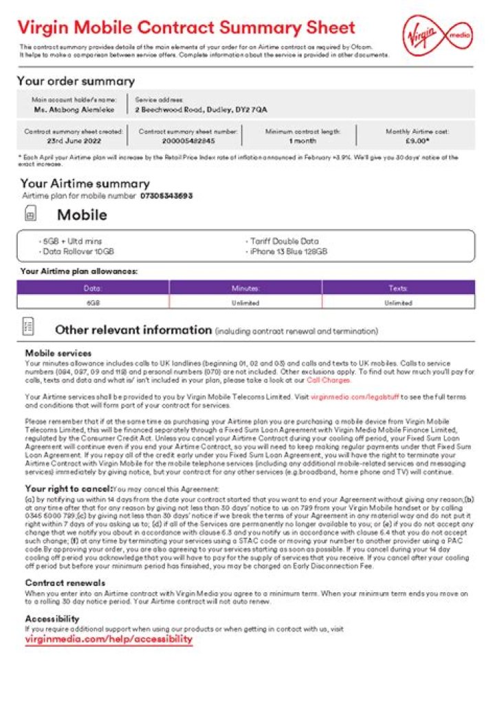How long is left on my Virgin Mobile contract?