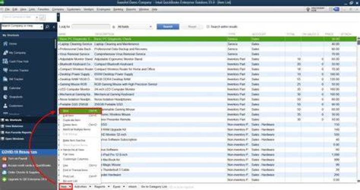 How should he set up Quickbooks to track his inventory?