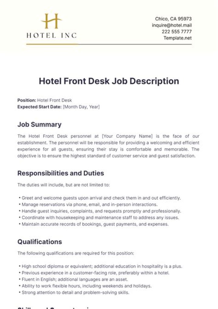 How would you describe a front desk job?