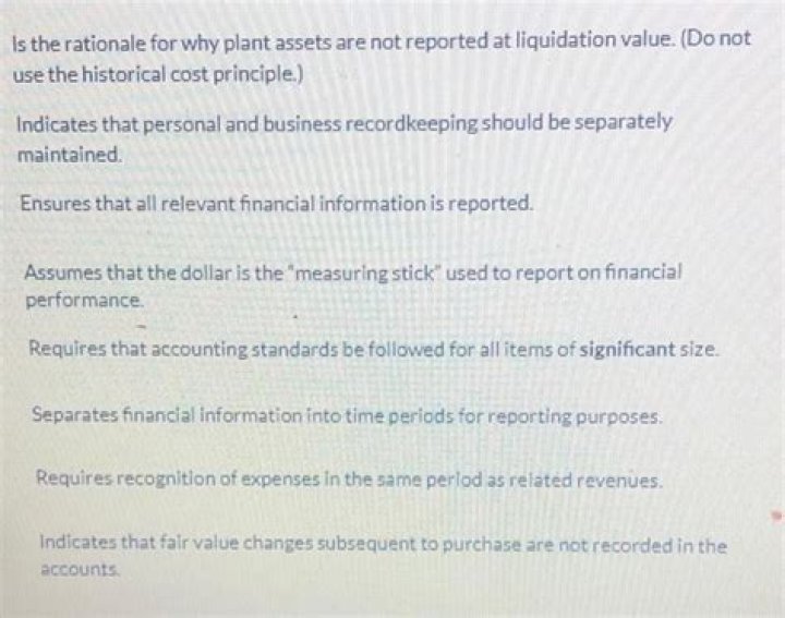 Is the rationale for why plant assets are not reported at liquidation value do not use the historical cost principle quizlet?