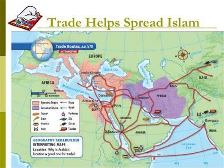 What 3 areas did Muslim trade spread Islam to?