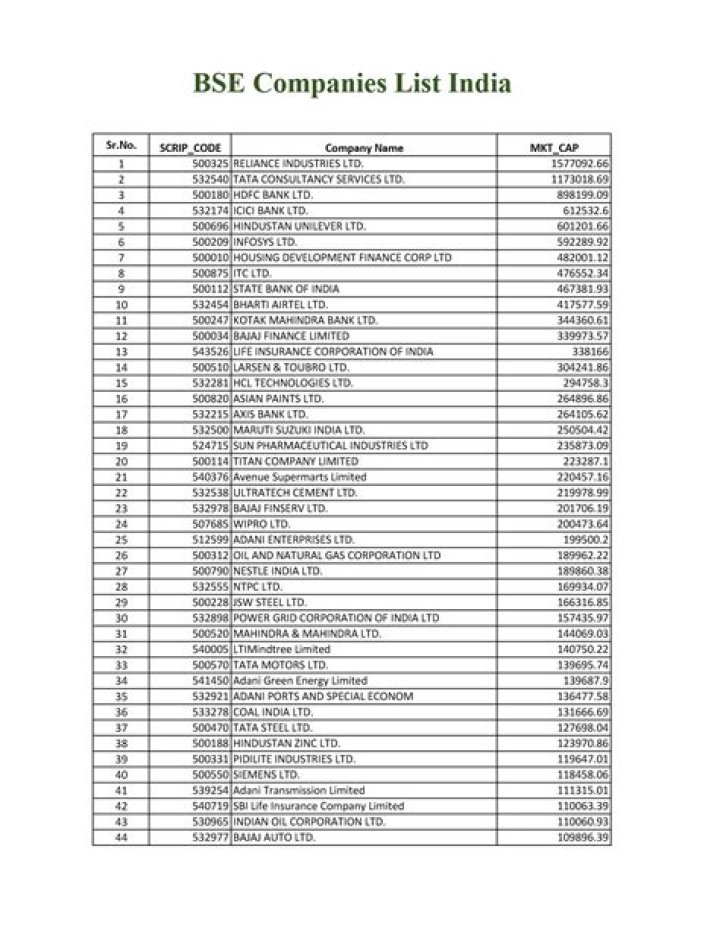 What are the 30 listed companies in BSE?