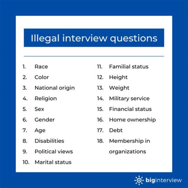 What are the 5 illegal questions to ask in an interview?