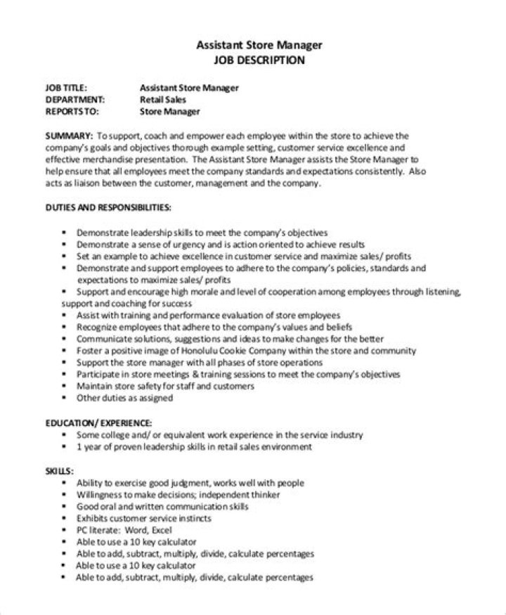 What are the duties and responsibilities of a assistant manager?