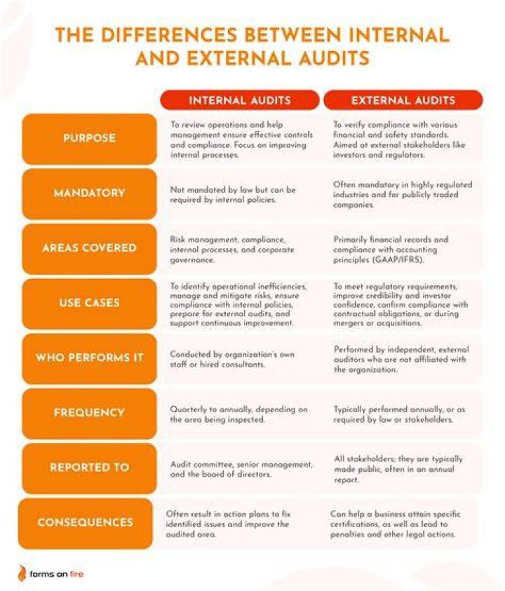 What are the main differences and similarities between external and internal auditing?