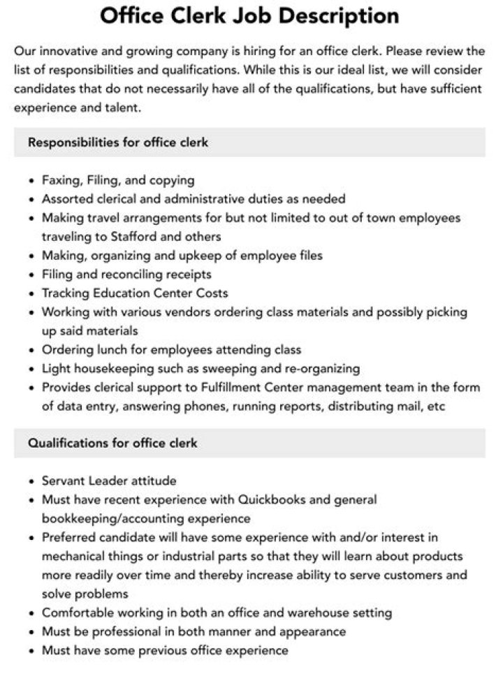 What are the main duties of a clerk?