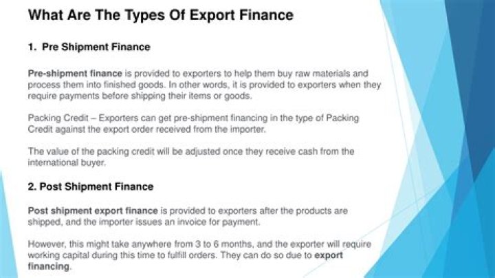 What are the types of export finance?
