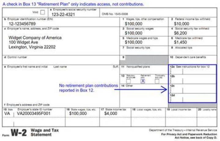 What box on W-2 shows retirement contributions?