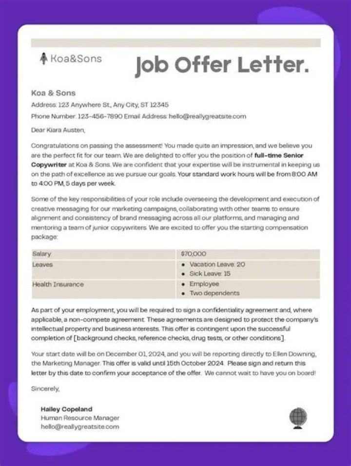 What does an offer letter mean?