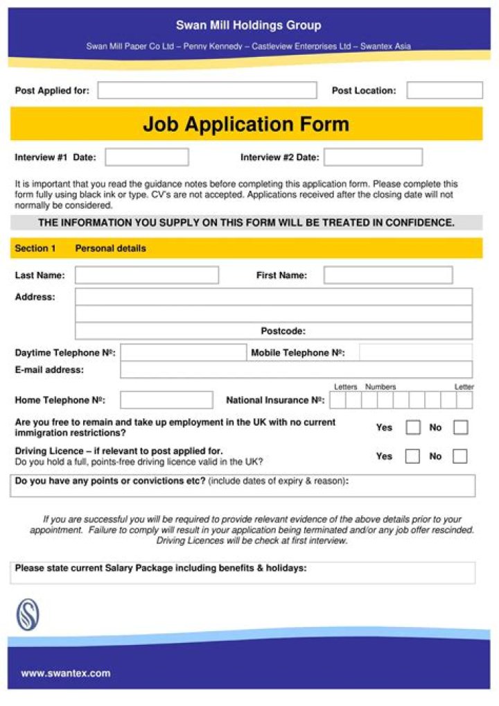 What information is asked for on an application form?