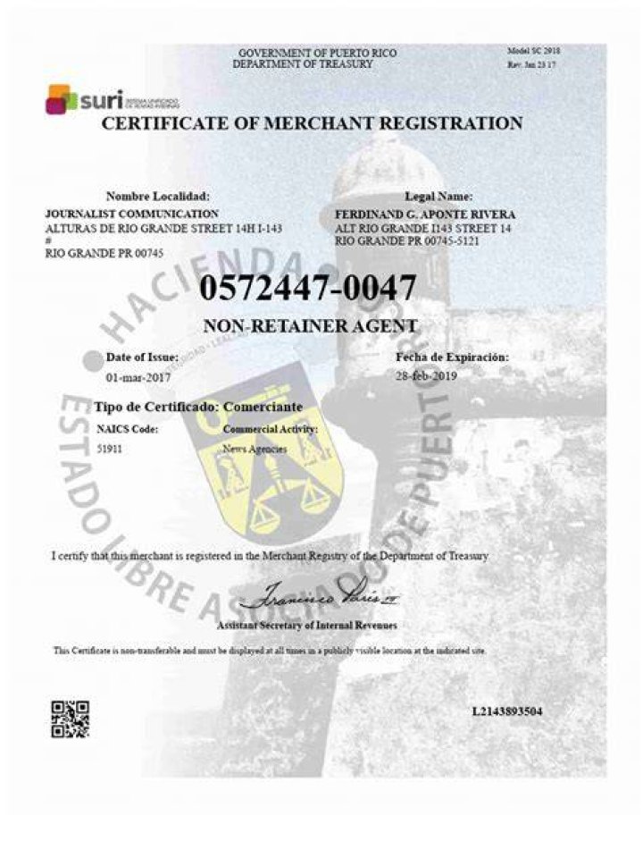 What is a merchant registration certificate in Puerto Rico?