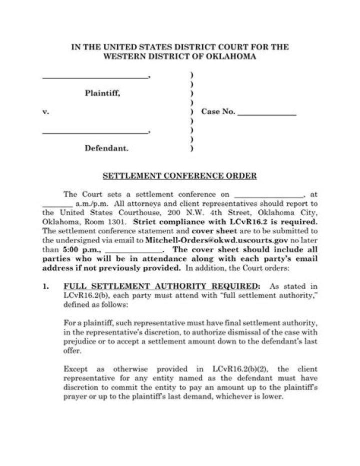 What is a settlement conference order?