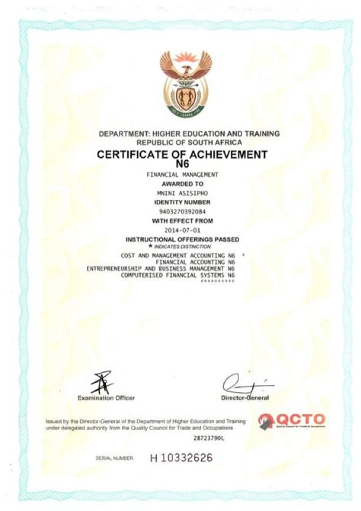 What is N6 certificate?