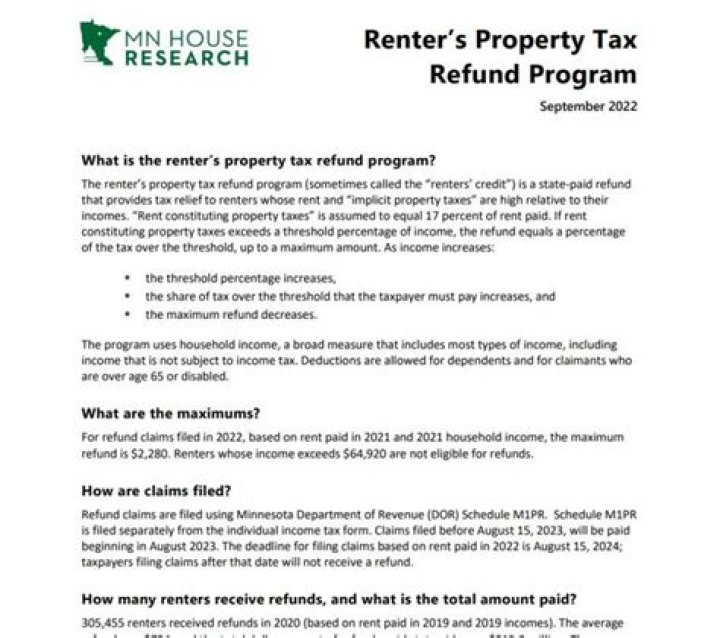 What is the deadline for renters rebate MN?