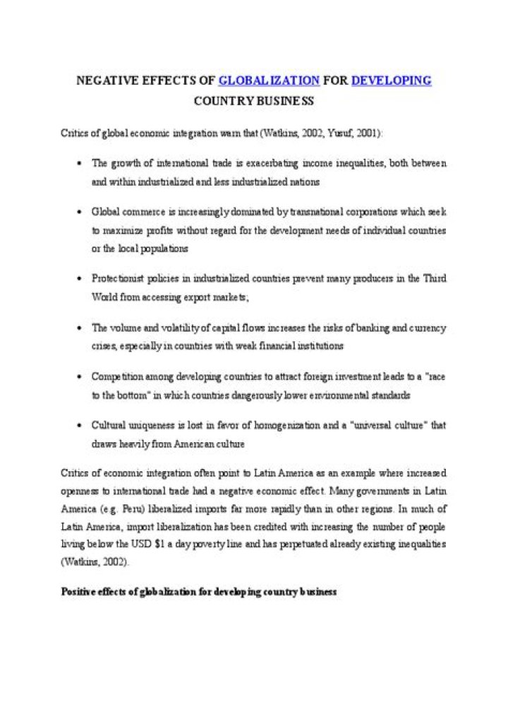 What is the negative effects of financial globalization?