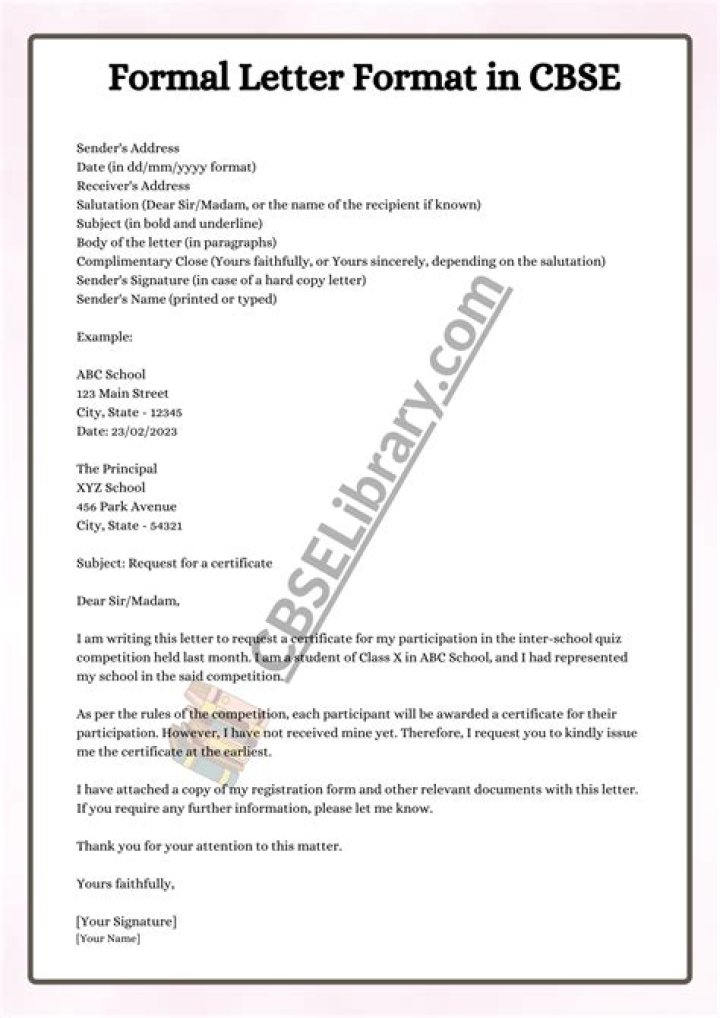 What is the new format of formal letter According to CBSE?