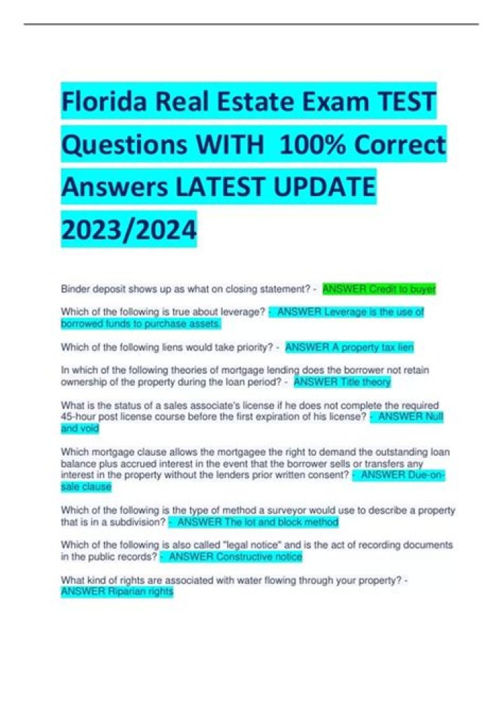 What kind of questions are on the Florida real estate exam?