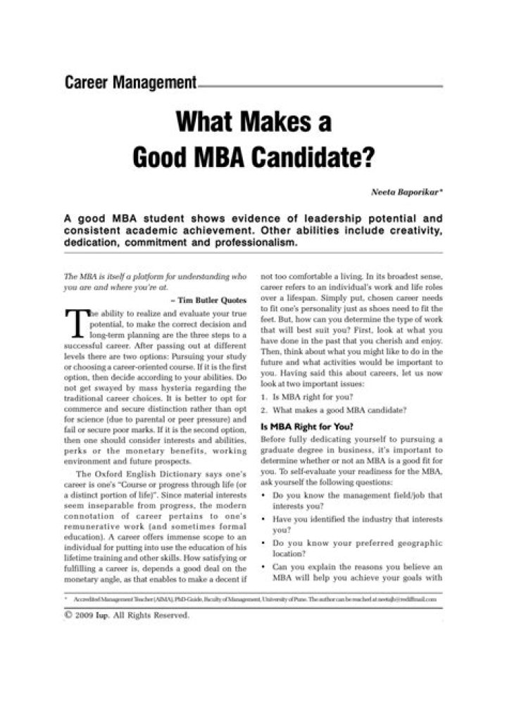What qualities make a good MBA candidate?
