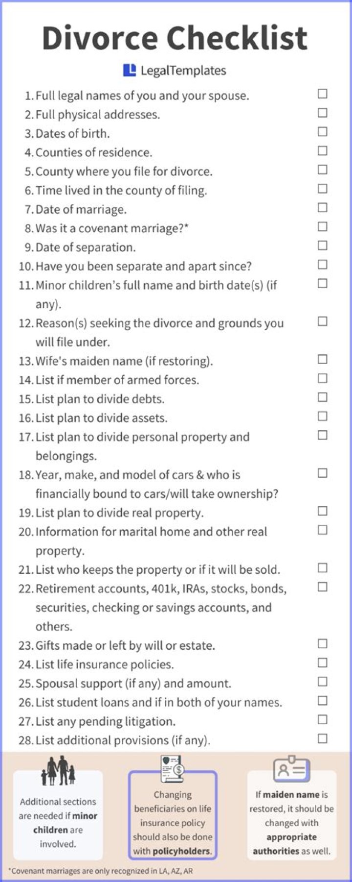 What should be included in a divorce settlement?
