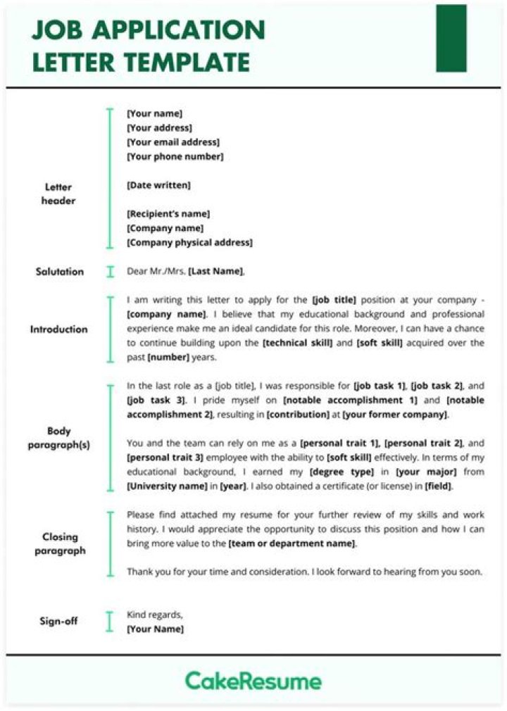 What should be included in a job application letter?