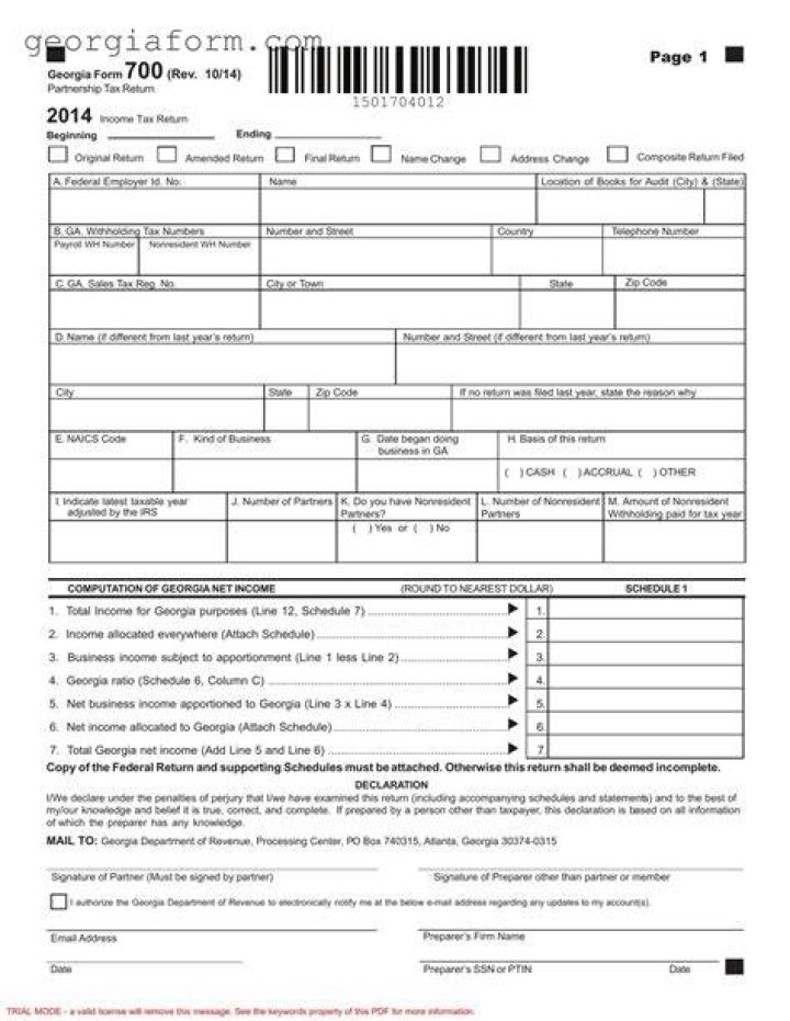 Where do I mail Georgia Form 700?