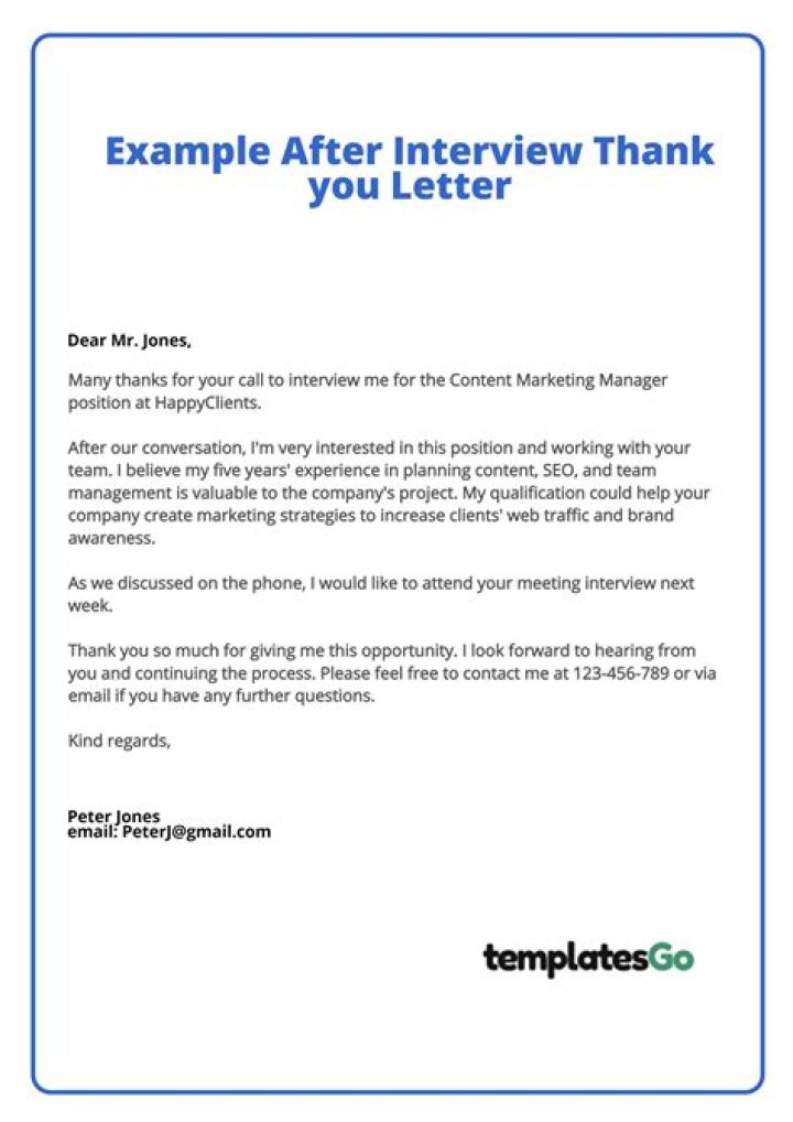 Which type of letter is sent to employer after an interview?